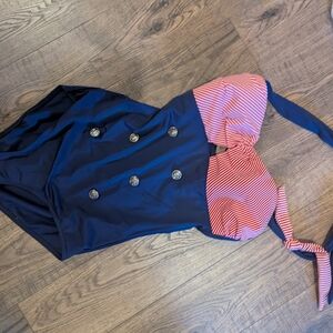 Navy and Red Striped Swimsuit